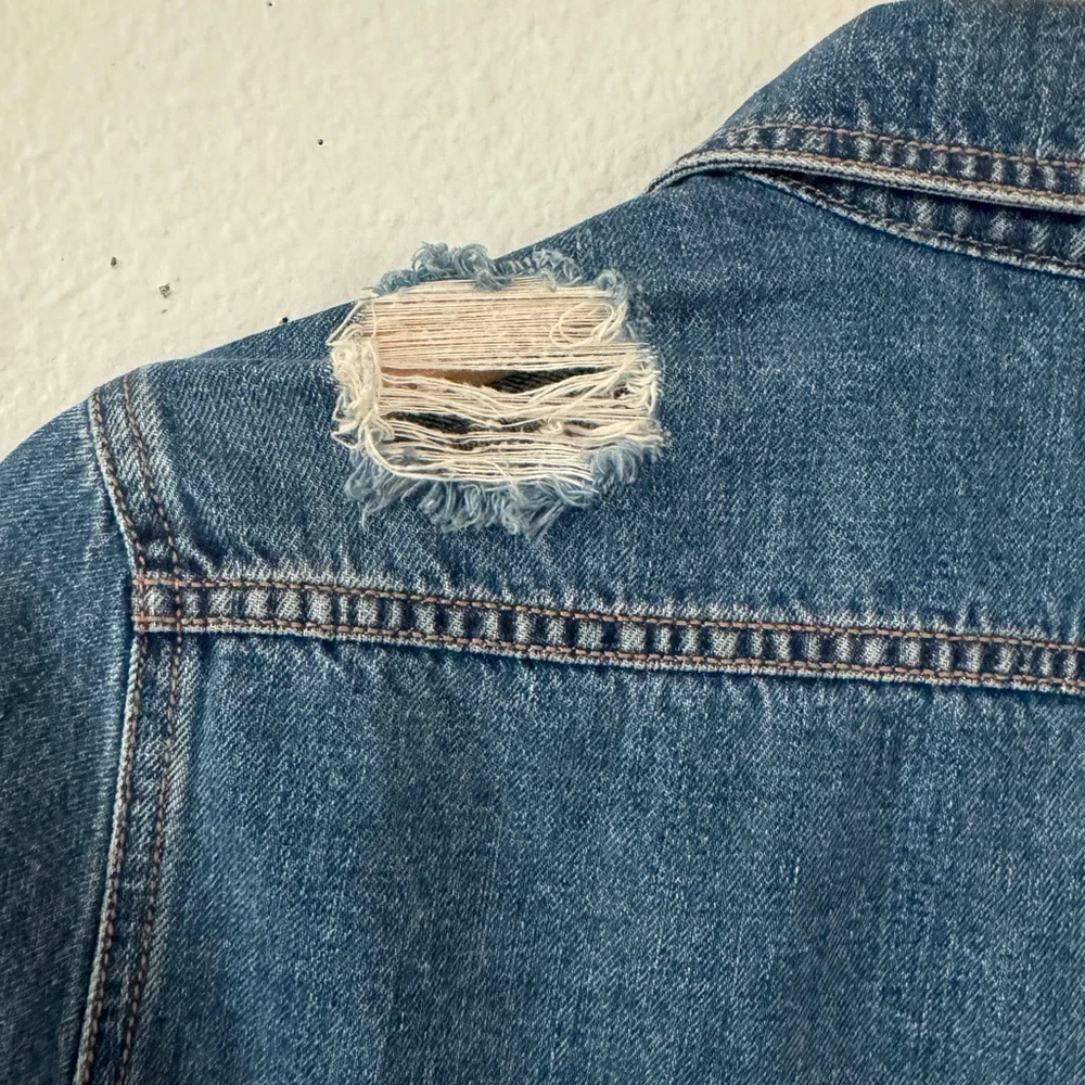 EUC Moschino Couture Distressed Denim Jean Shirt Jacket Size 2 X small Italy